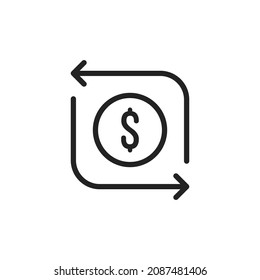 Thin Line Easy Cash Flow With Dollar Icon. Concept Of Us Currency Sign For Business Or Speed Cashflow. Linear Simple Trend Modern Minimal Refinance Logotype Graphic Stroke Art Design Isolated On White