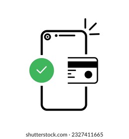 thin line easy contactless payment icon. concept of global marketing or e-commerce checkmark sign and paypass method without contact.