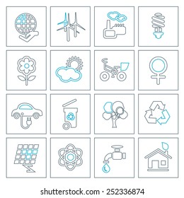 Thin line ecology icons set. Modern design style, vector illustration, isolated on the white background