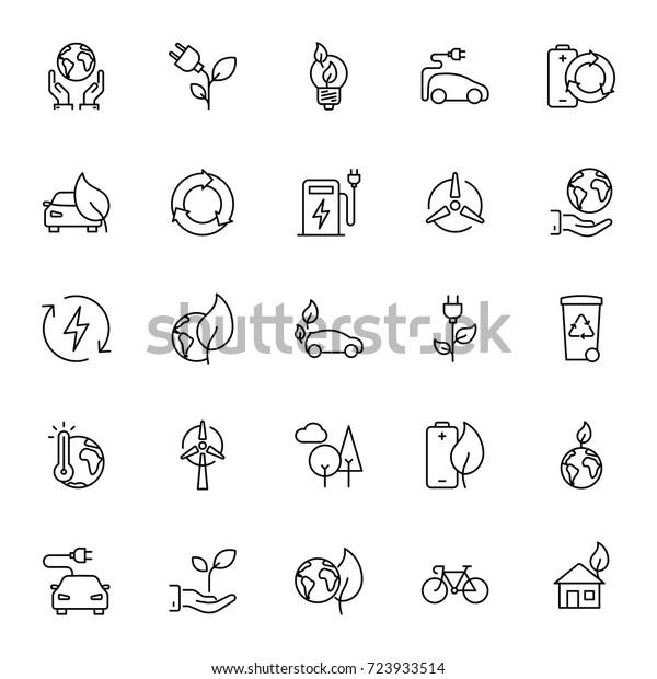 Thin line
Ecology icons set on white
background