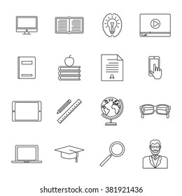 thin line education e-learning icon set. online internet education vector collection