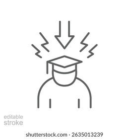 Ícone de Educação de Linha Fina com Acidente Vascular Cerebral Editável Representando o Estresse Escolar de Pressão Acadêmica e as Lutas de Saúde Mental nos Estudantes