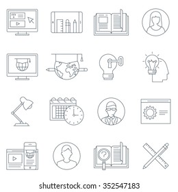 Thin line education icon set suitable for info graphics, websites and print media. Black and white flat line icons.