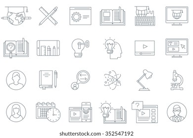 Thin line education icon set suitable for info graphics, websites and print media. Black and white flat line icons.