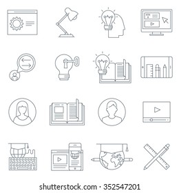 Thin line education icon set suitable for info graphics, websites and print media. Black and white flat line icons.