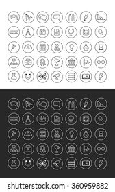 Thin line education icons isolated from background and on black background