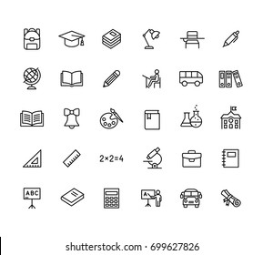 thin line education icons set black on white background