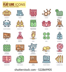 Thin line education, online training and courses icons set for website and mobile site and apps. Pixel Perfect. New style simple linear icon with flat shadow.