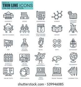 Thin line education, online training and courses icons set for website and mobile site and apps. Pixel Perfect. Editable Stroke. Simple linear pictogram pack. Vector illustration.