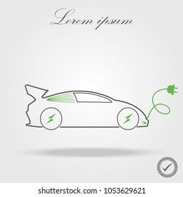 thin line electric car icon on white background