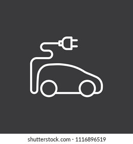 thin line electric car icon on dark background