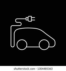 thin line electric car icon on black background