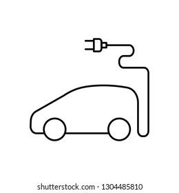 thin line electric car icon on white background