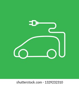 thin line electric car icon on white bacground 