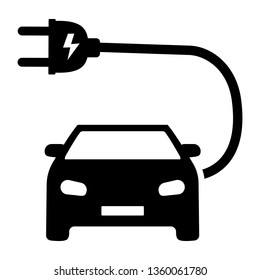 thin line electric car icon on white background