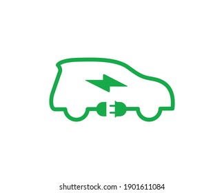 Thin line electric car icon on white background