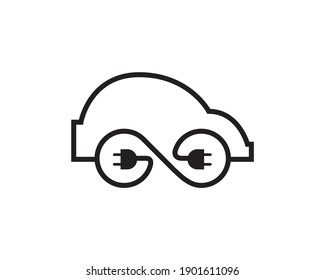Thin line electric car icon on white background