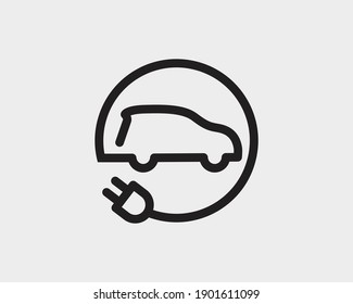 Thin line electric car icon on white background