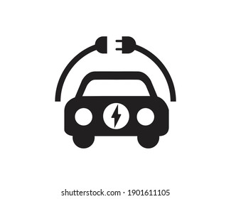 Thin line electric car icon on white background