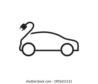 Icono de coche eléctrico de línea delgada sobre fondo blanco