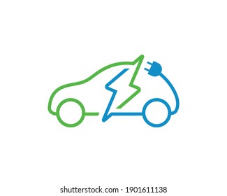 Thin line electric car icon on white background