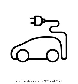 icono de coche eléctrico de línea delgada en fondo blanco