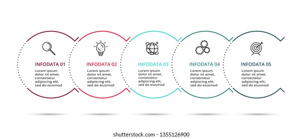 Thin line element for infographic. Template for diagram, graph, presentation and chart. Concept with 5 options...