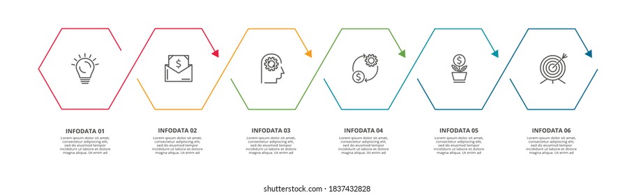 Thin line element for infographic. Template for diagram, graph, presentation and chart. Concept with 6 options.