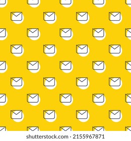 Thin line Email icons on a yellow background in seamless pattern. Abstract business illustration with repeated elements. Vector background EPS 10