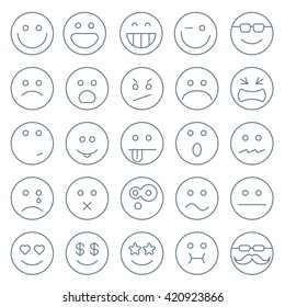 Thin line emoticon vector icon set.