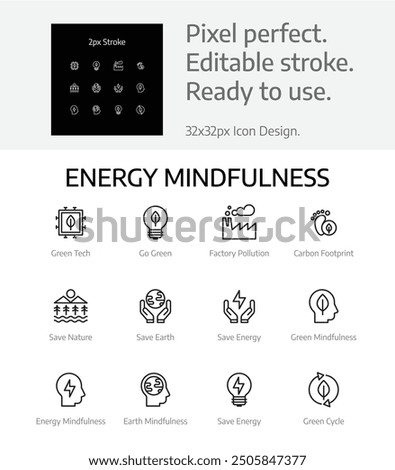 thin line energy icon. save energy, earth, green tech, factory, mindful. modern vector illustration.