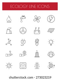 Thin Line Energy,power and environment icon set.Vector.