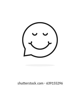 Thin Line Enjoy Emoji Speech Bubble Logo. Simple Stroke Flat Style Trend Modern Logotype Graphic Design On White Background. Concept Of Pleased Smile Like User Avatar Character For Social Network