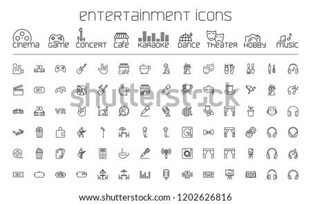 thin line entertainment icons set on white background Foto stock © 