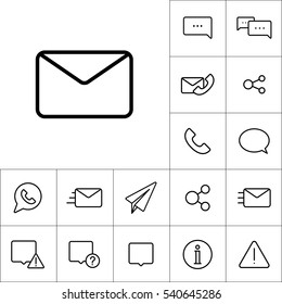 thin line envelope icon on white background, communication set