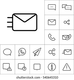 thin line envelope icon on white background, communication set