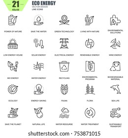 Thin line environment, renewable energy technology icons set for website and mobile site apps. Contains such Icons as Eco, Green Technology. 48x48 Pixel Perfect. Editable Stroke. Vector illustration.