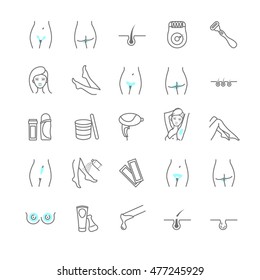 Thin line epilation web icon set for your design