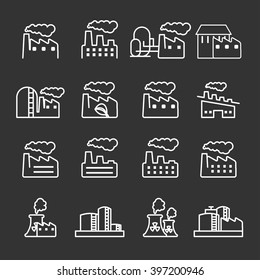 thin line factory plant building icon set, vector eps10.