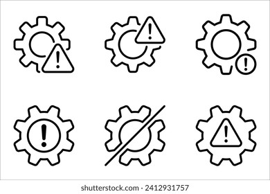 thin line failure icon set with broken operational process. concept of repair or maintenance symbol. vector illustration on white background