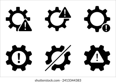 thin line failure icon set with broken operational process. concept of repair or maintenance symbol. vector illustration on white background