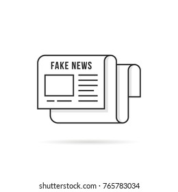 thin line fake news logo like newspaper. concept of paper bundle with not true or hiding the truth in journal. simple flat trend modern logotype graphic linear design illustration isolated on white