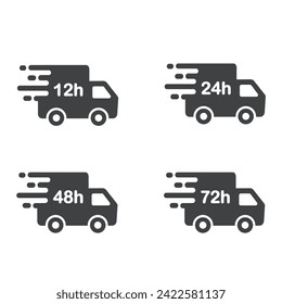 Thin line fast delivery truck icon on white background.
