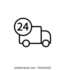 thin line fast delivery truck icon on white background