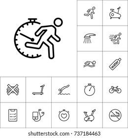 thin line fast running man icon, cardio training set on white background