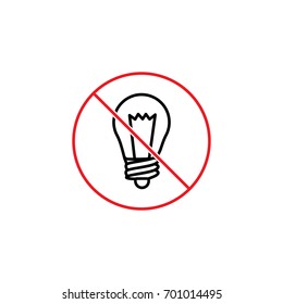 thin line filament bulbs forbidden sign on white background