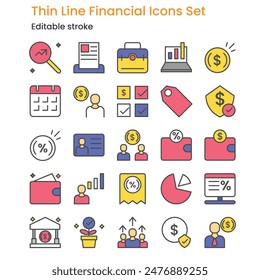 Thin Line Financial Icons Set