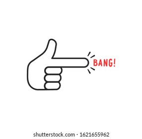 thin line finger shot funny icon. concept of simple silly joke or fun children war games. lineart stroke style trend modern logotype graphic art design element isolated on white background