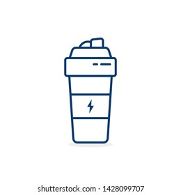 thin line fit shaker cup icon. concept of bottle with bolt for protein mix and creatine or bcaa energy cocktail. flat style trend modern logotype graphic art design isolated on white background