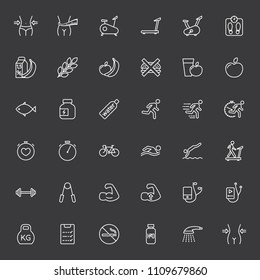 thin line fitness icons set on dark background